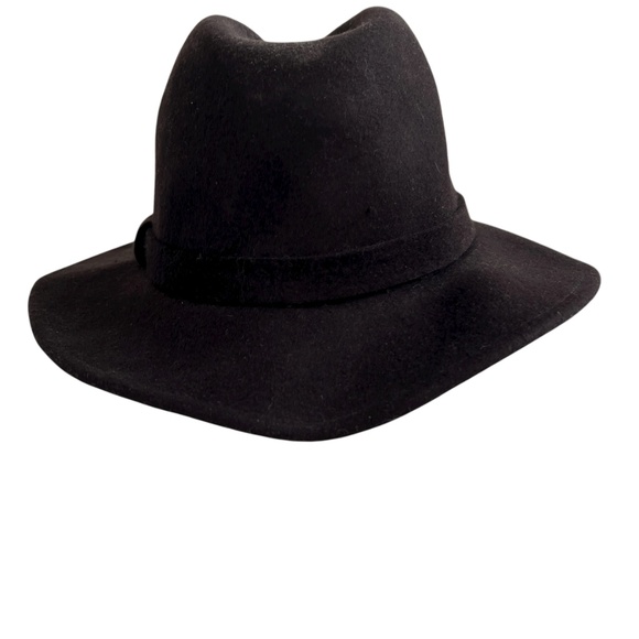 All Saints Hat Black Wide Brim Wool Bronson Fedora Size M/L - Picture 5 of 10